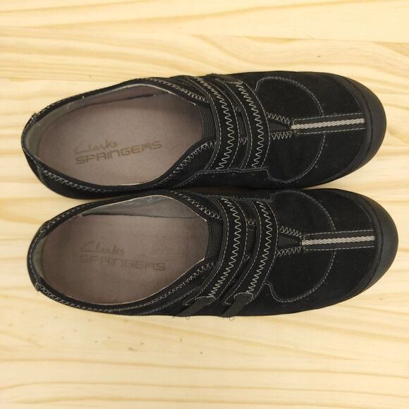Clarks Springers Women's Slip On Flats Sz 5.5 Black Suede Outdoor Comfort Shoes - Picture 3 of 8